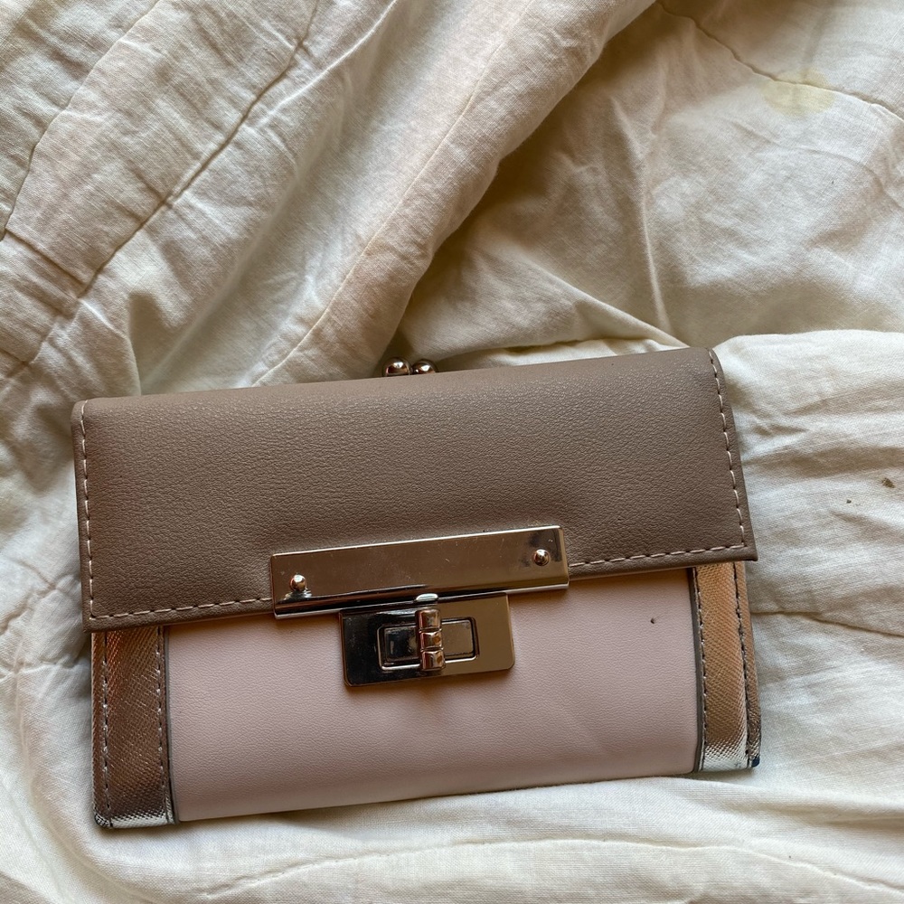 Tan and Pastel Pink with Silver Wallet